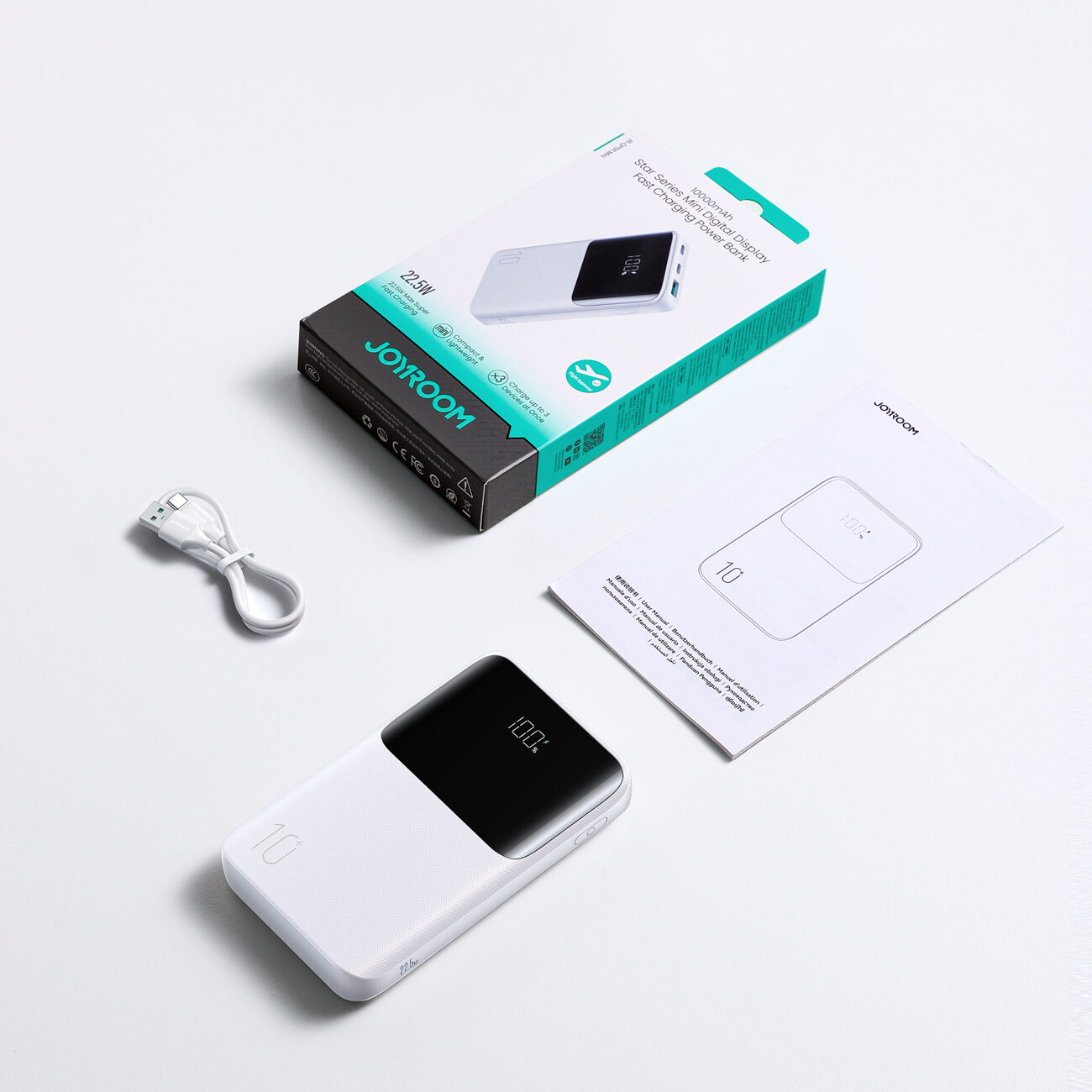 Joyroom JR-QP191 Star Series Mini 10000mAh 22.5W Powerbank with Digital Display - White - imagine 2