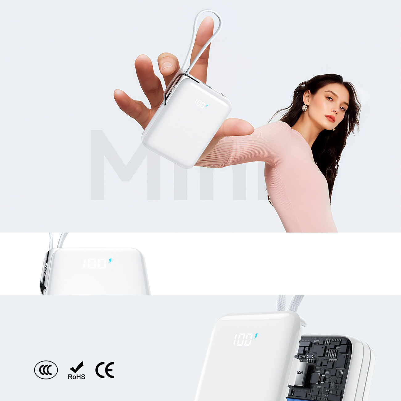 Joyroom JR-PBF27 Pro 10000mAh 30W Power Bank with Built-in USB-C Cable and Additional Bidirectional USB-C to Lightning Cable - White - imagine 4