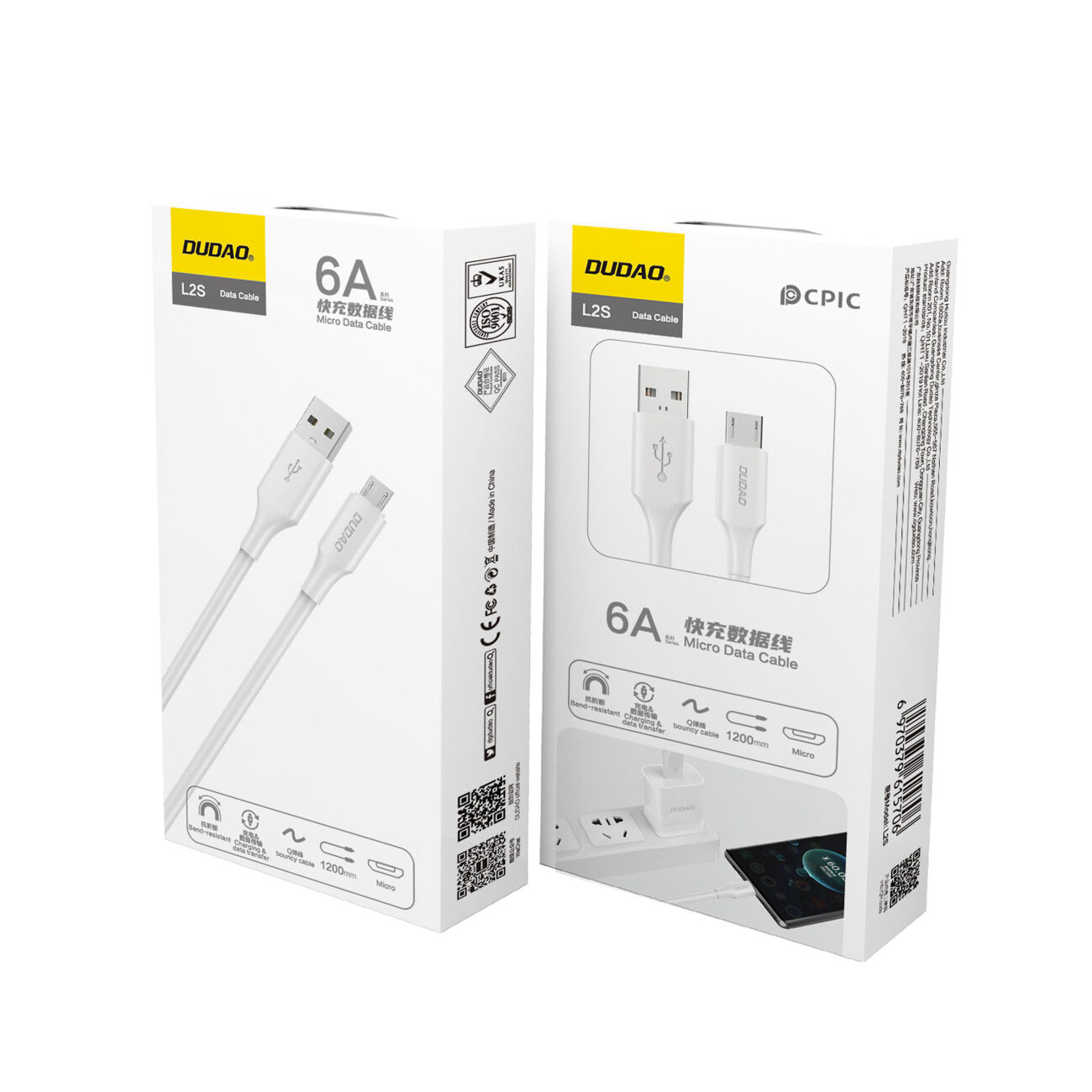 Dudao L2SM USB-A / micro USB 6A cable 1.2 m - white - imagine 3