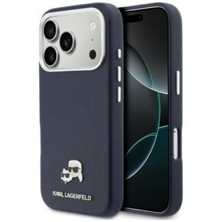 Karl Lagerfeld Karl & Choupette Head Pins Saffiano MagSafe Case for iPhone 17 Pro Max - Blue