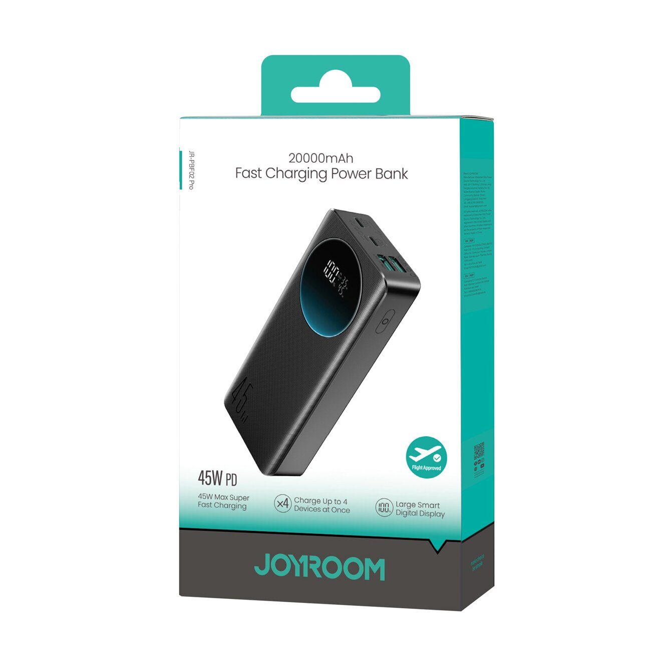 Joyroom JR-PBF02 Pro 20000 mAh 45W Powerbank with Digital Display 2x USB-A 2x USB-C - Black - imagine 7