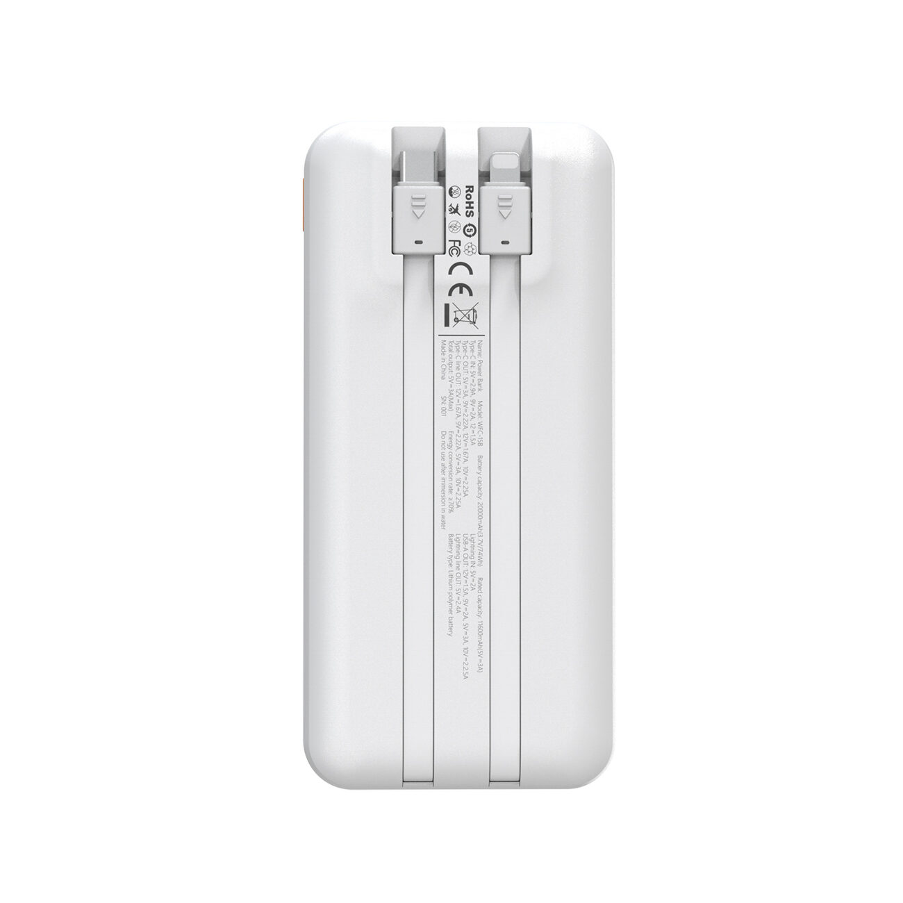 Wozinsky WFC-15W 20000mAh 22.5W PD20W Powerbank with Built-in Lightning and USB-C Cables - White - imagine 4
