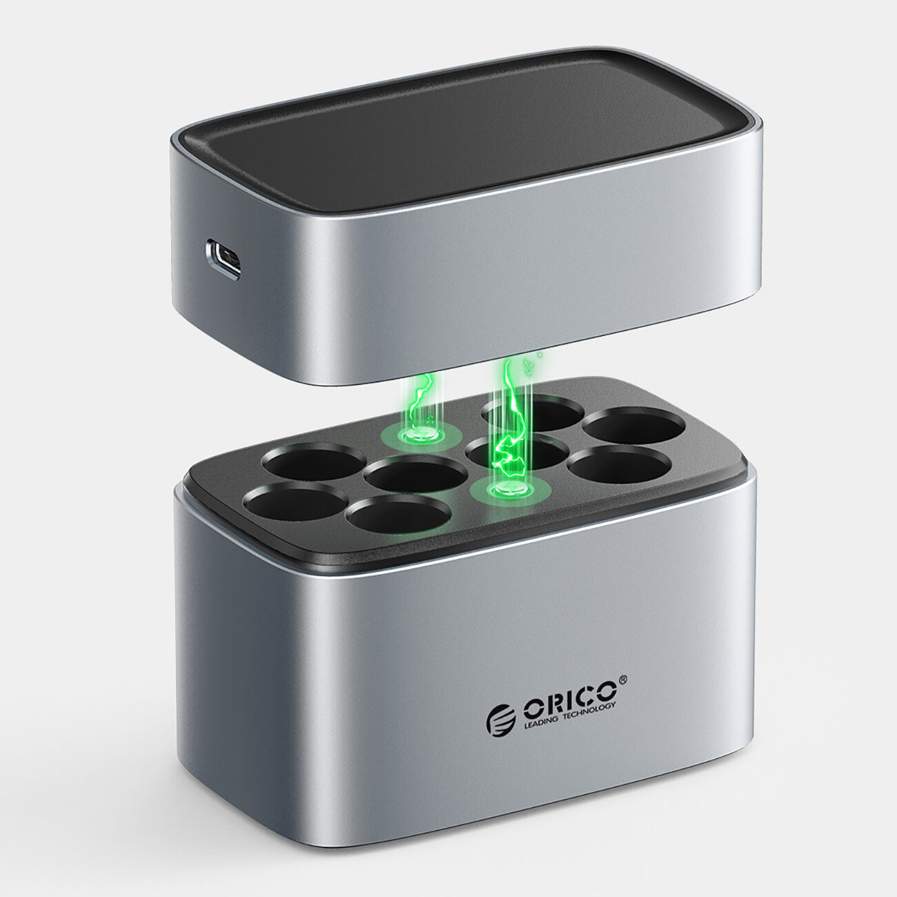 Orico EV8 AA Lithium Battery Charger with Storage Function - Silver - imagine 4