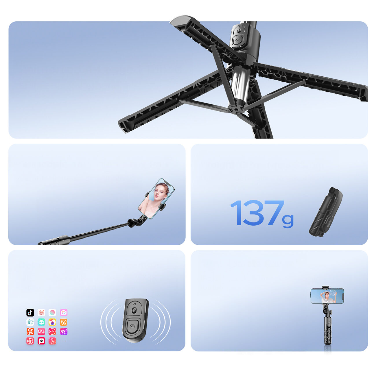 Selfie stick Orico SPN100 1/4" tripod for phone camera with 360 degree rotation Bluetooth 5.2 - black - imagine 3