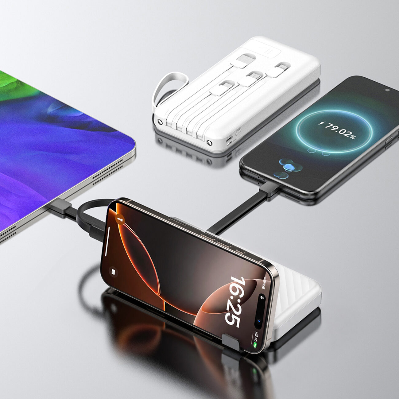 Wozinsky W11-W 10000mAh 10W Powerbank with Built-in Cables and Flashlight - White - imagine 2
