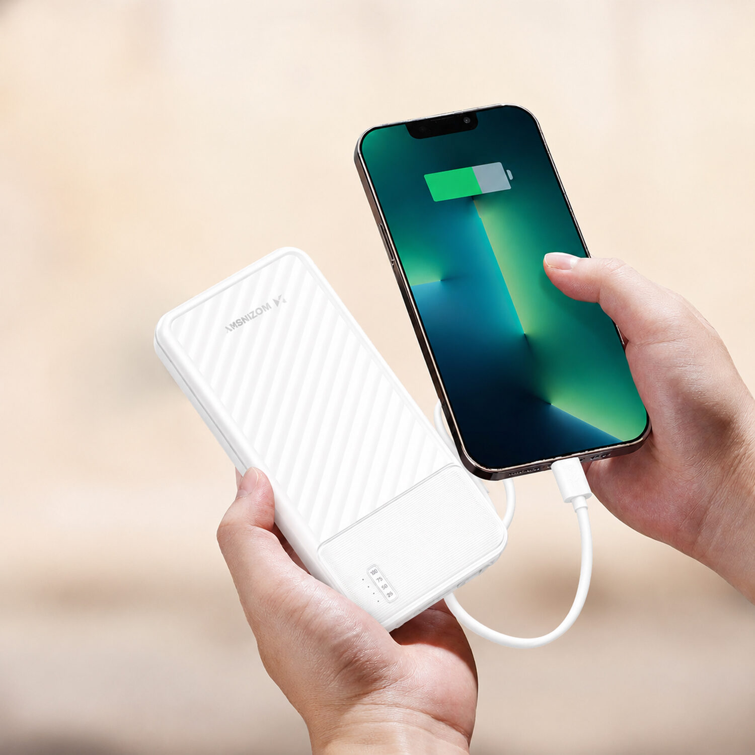 Wozinsky W11-W 10000mAh 10W Powerbank with Built-in Cables and Flashlight - White - imagine 3
