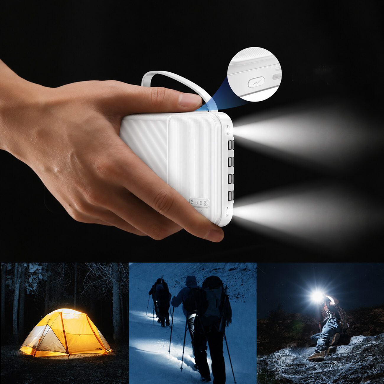 Wozinsky W11-W 10000mAh 10W Powerbank with Built-in Cables and Flashlight - White - imagine 4