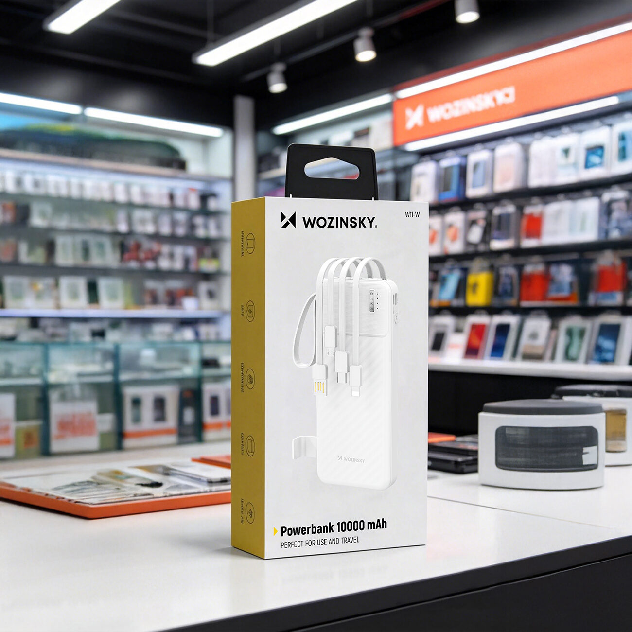 Wozinsky W11-W 10000mAh 10W Powerbank with Built-in Cables and Flashlight - White - imagine 6
