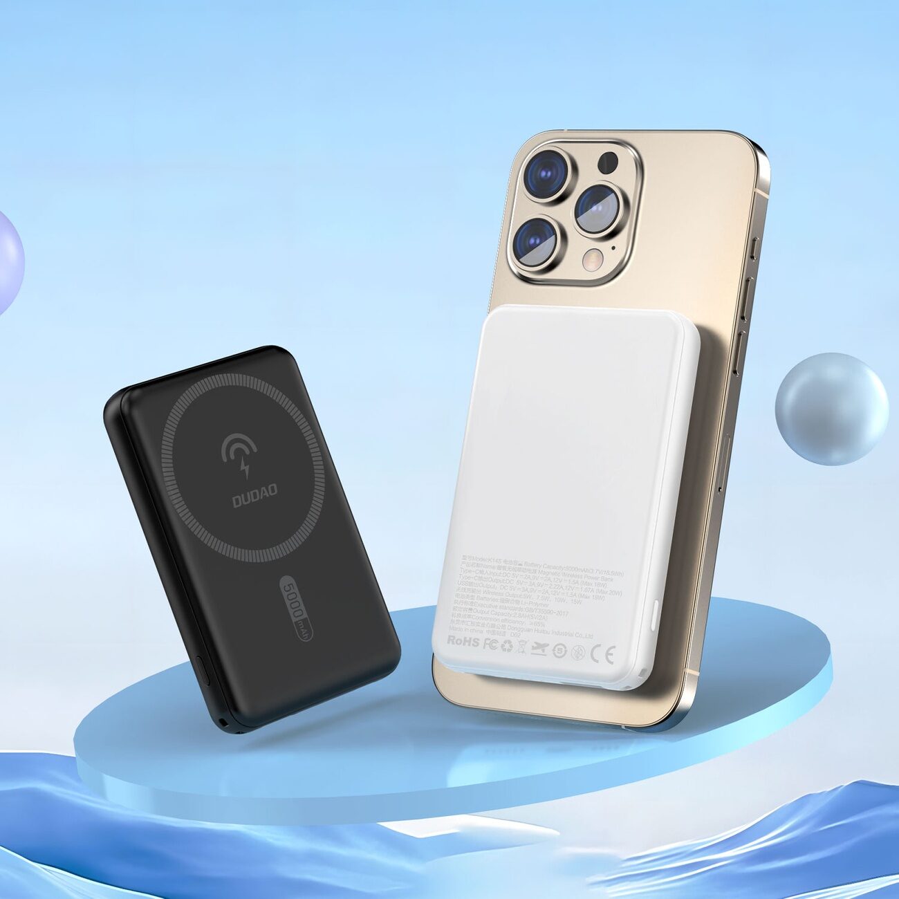 Dudao K14S Magnetic Power Bank 20W 5000mAh 1x USB-A 1x USB-C - White - imagine 2