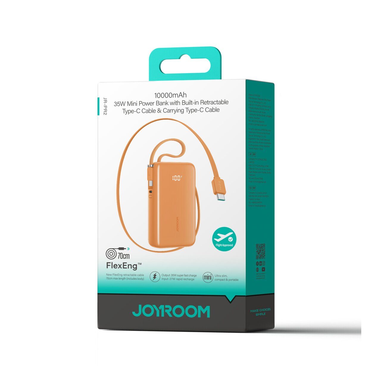 Joyroom JR-PR2L 35W 10000mAh Powerbank with Built-in USB-C Cables - Orange - imagine 2