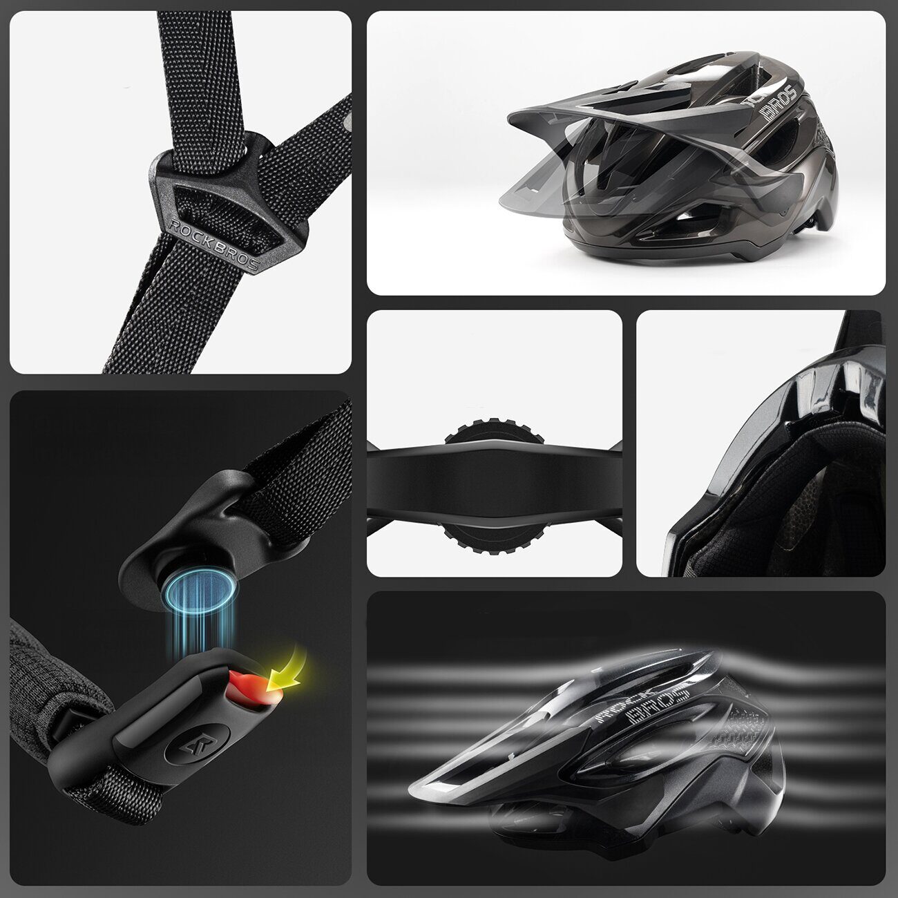 Rockbros LK-99 Mountain Bike Helmet with Adjustable Visor and Magnetic Closure 58-62 cm - Titanium - imagine 5
