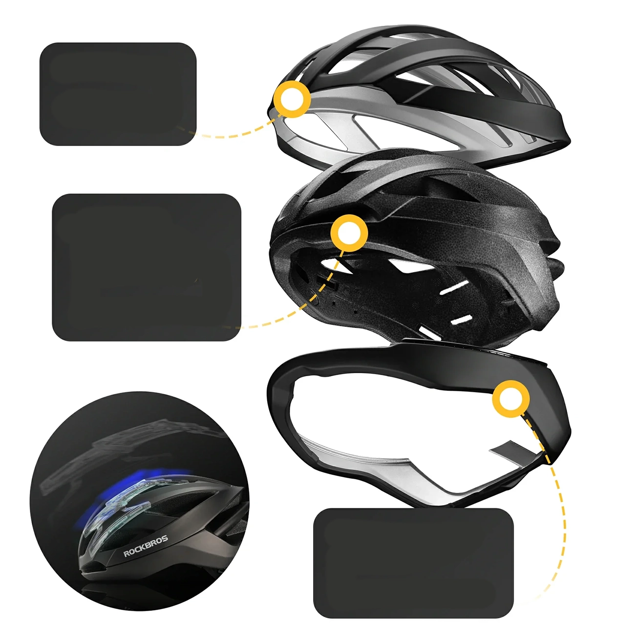 Rockbros LK-69 Bike Helmet with Reinforced Frame 58-62 cm - Black - imagine 3