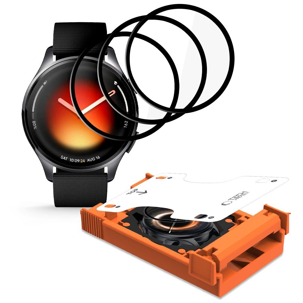 Tech-Protect Easy Set Flex+ 3-Pack Hybrid Glass for Xiaomi Watch 5 - Black - imagine 2