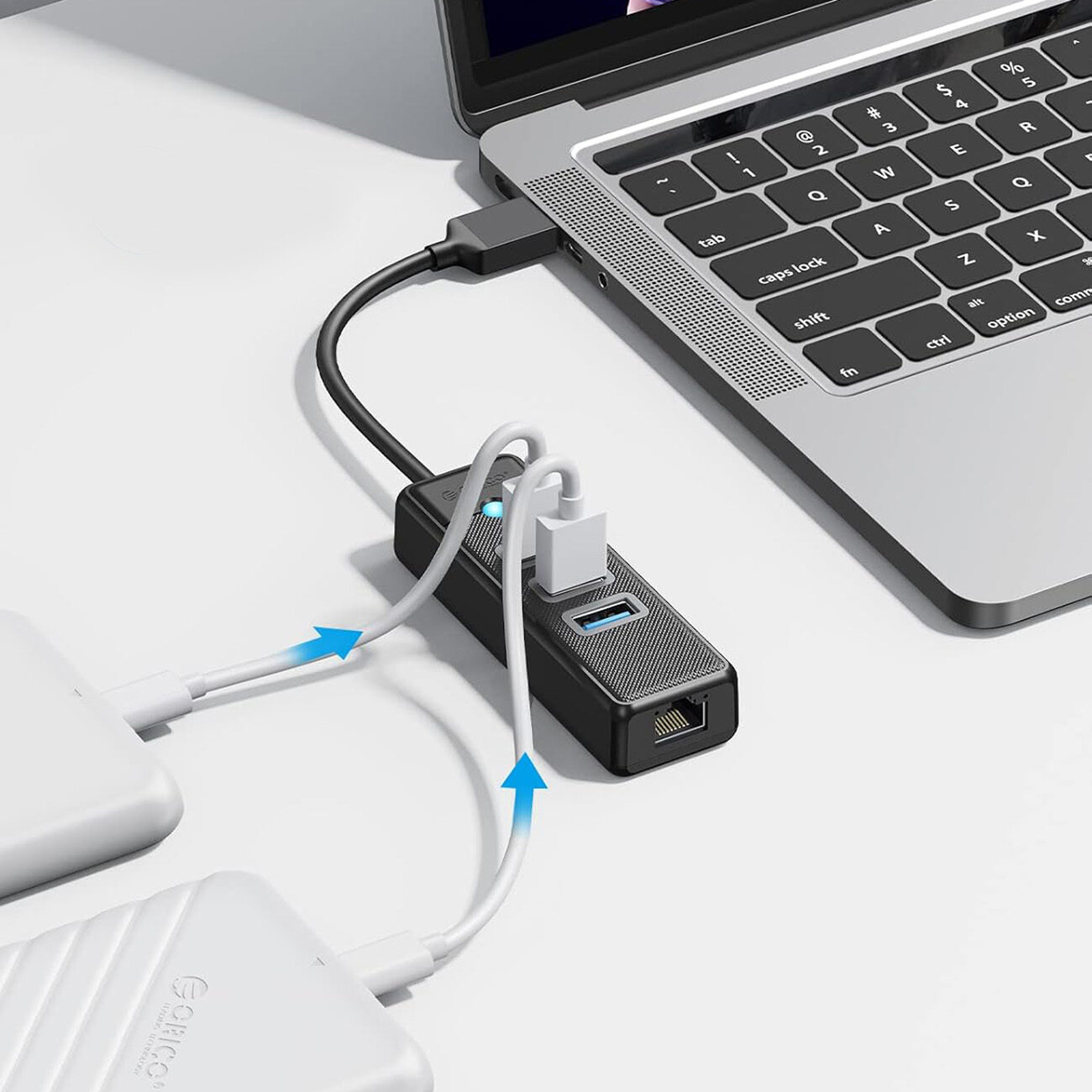 Orico PW3UR25-U3 USB Hub 4-Port 3x USB-A 3.0 1x RJ45 2.5G Ethernet 0.15m - Black - imagine 2