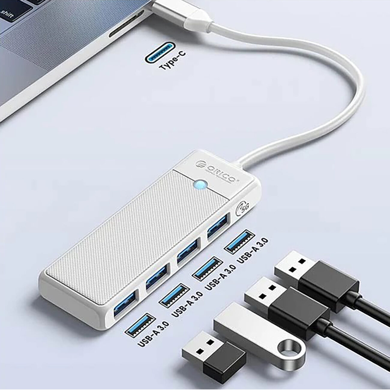 Orico PAPW4A-C3 USB Hub 4-port 4x USB-A 3.0 1 m - white - imagine 2