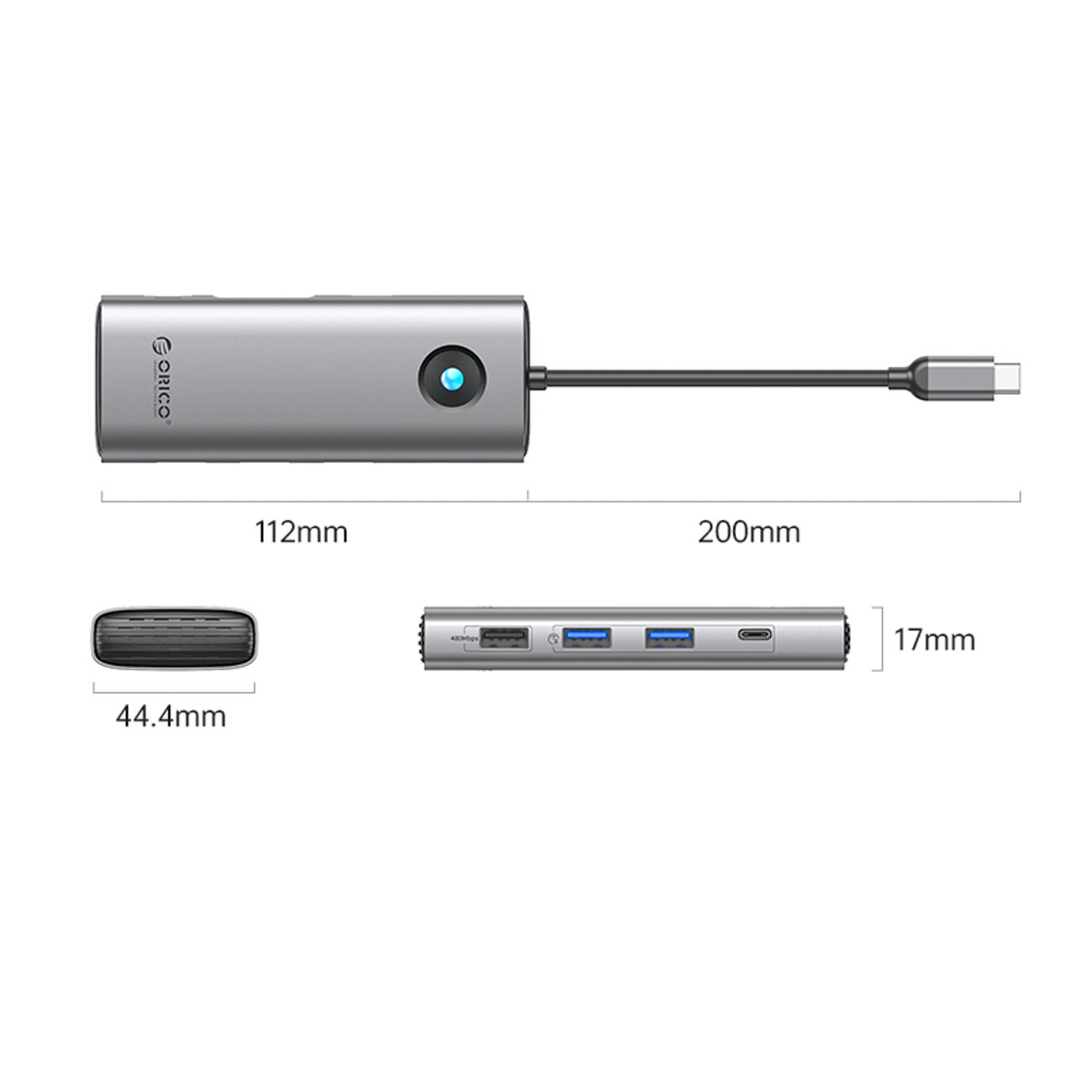 Orico PW11 8in1 USB-C Docking Station 2x USB-A 3.0 1x USB-A 2.0 1x USB-C 3.0 1x USB-C PD 100W 1x HDMI 4K 60Hz 1x VGA 1080P 60Hz 1x RJ45 Gigabit Ethernet - Gray - imagine 2