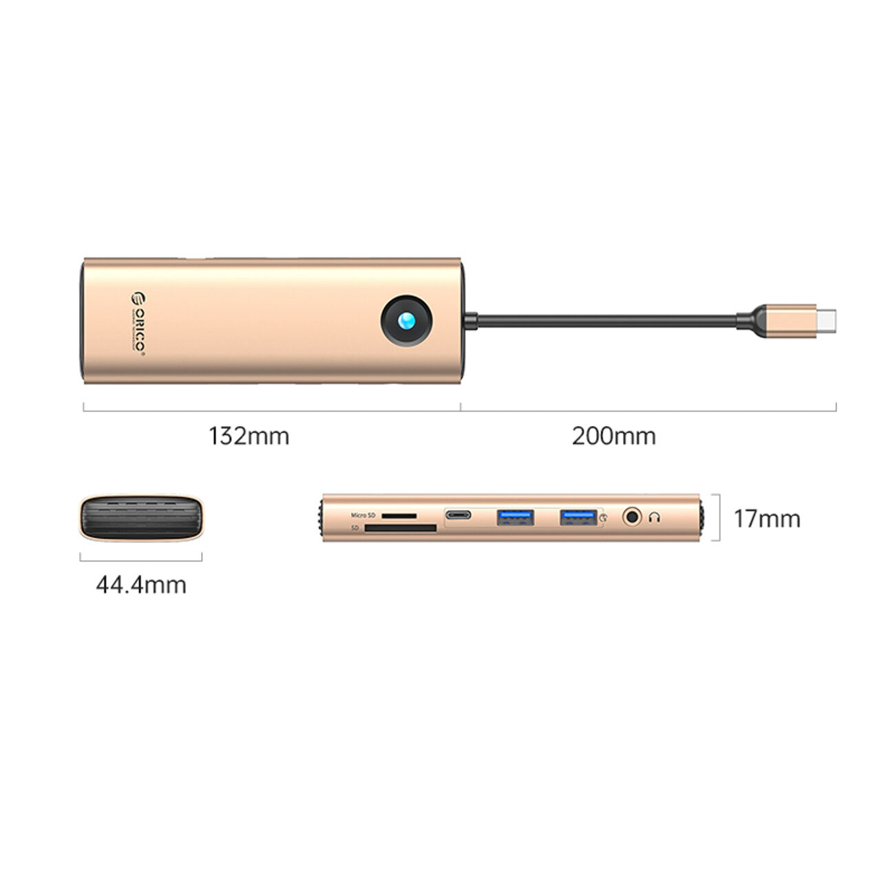 Orico PW11 9in1 USB-C Docking Station 2x USB-A 3.0 1x USB-C 3.0 1x USB-C PD 100 1x HDMI 4K 60Hz 1x microSD/SD 1x RJ45 2.5G Ethernet 1x Audio 3.5mm - Rose Gold - imagine 2