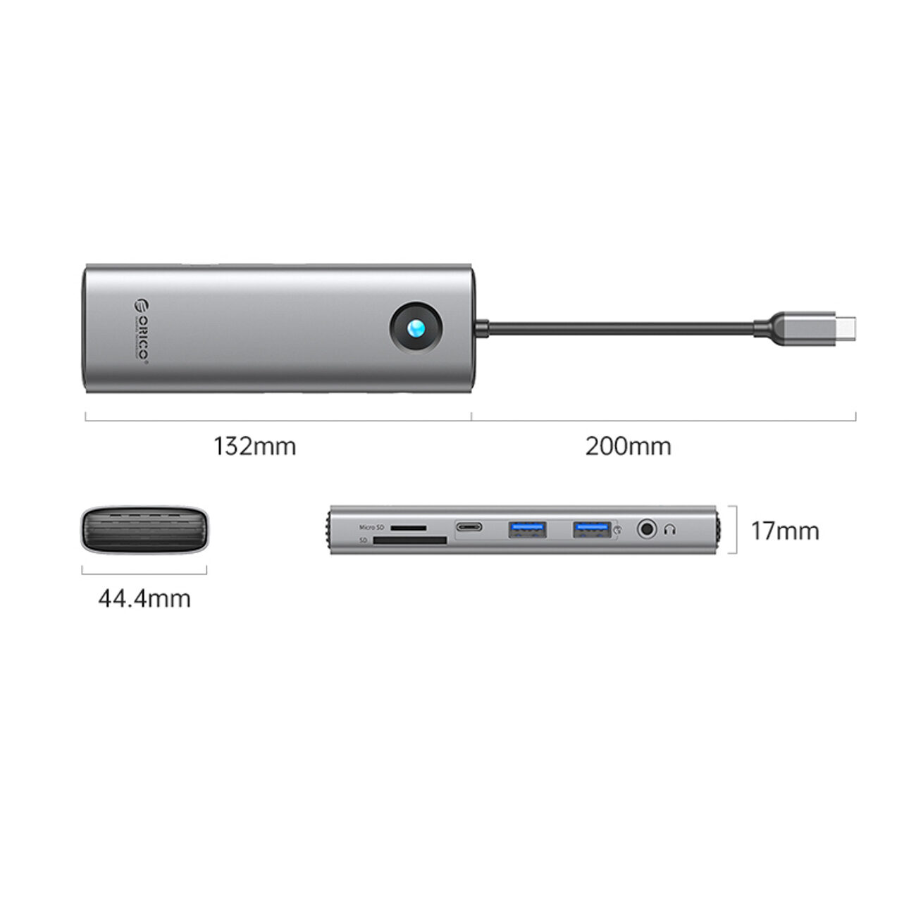 Orico PW11 9in1 USB-C Docking Station 2x USB-A 3.0 1x USB-C 3.0 1x USB-C PD 100 1x HDMI 4K 60Hz 1x microSD/SD 1x RJ45 2.5G Ethernet 1x Audio 3.5 mm - Gray - imagine 2