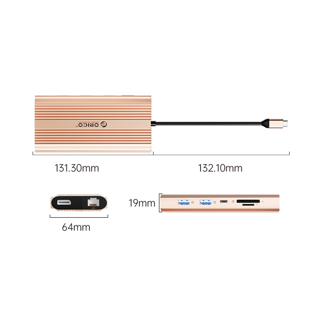 Orico XDR 12in1 USB-C Docking Station USB-A USB-C 2x HDMI 4K 60Hz DisplayPort 4K 60Hz RJ45 Gigabit PD 100W SD and microSD Card Reader - Rose Gold - imagine 2