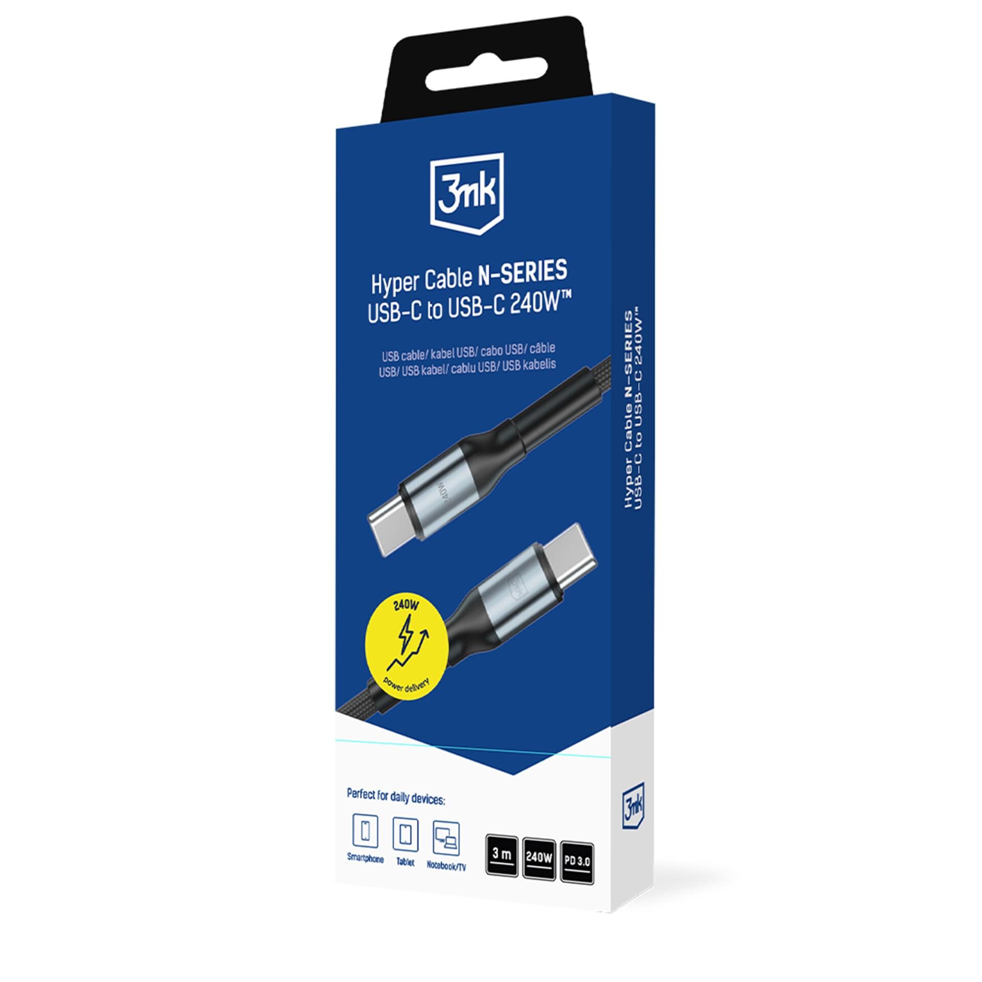 3mk Hyper Cable N-SERIES USB-C / USB-C 3m PD 3.0 QC 3.0 48V / 5A 240W - black - imagine 8