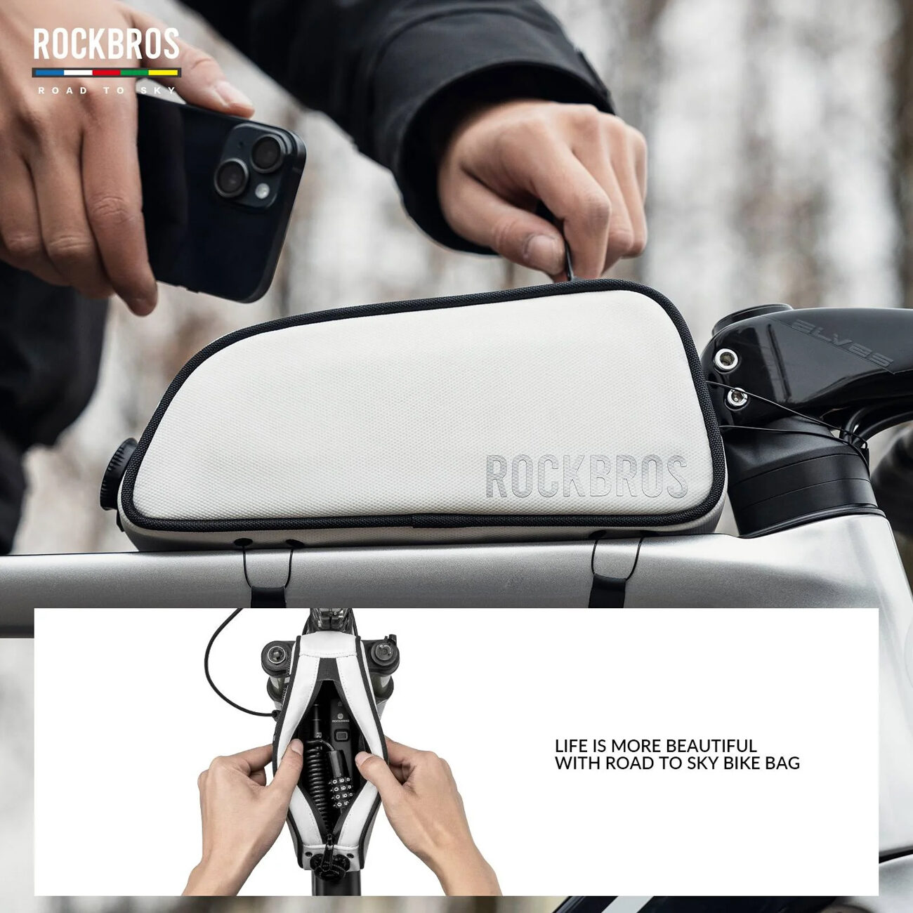 Rockbros TL004 ROAD TO SKY 0.7L Waterproof Frame Bike Bag - White - imagine 4