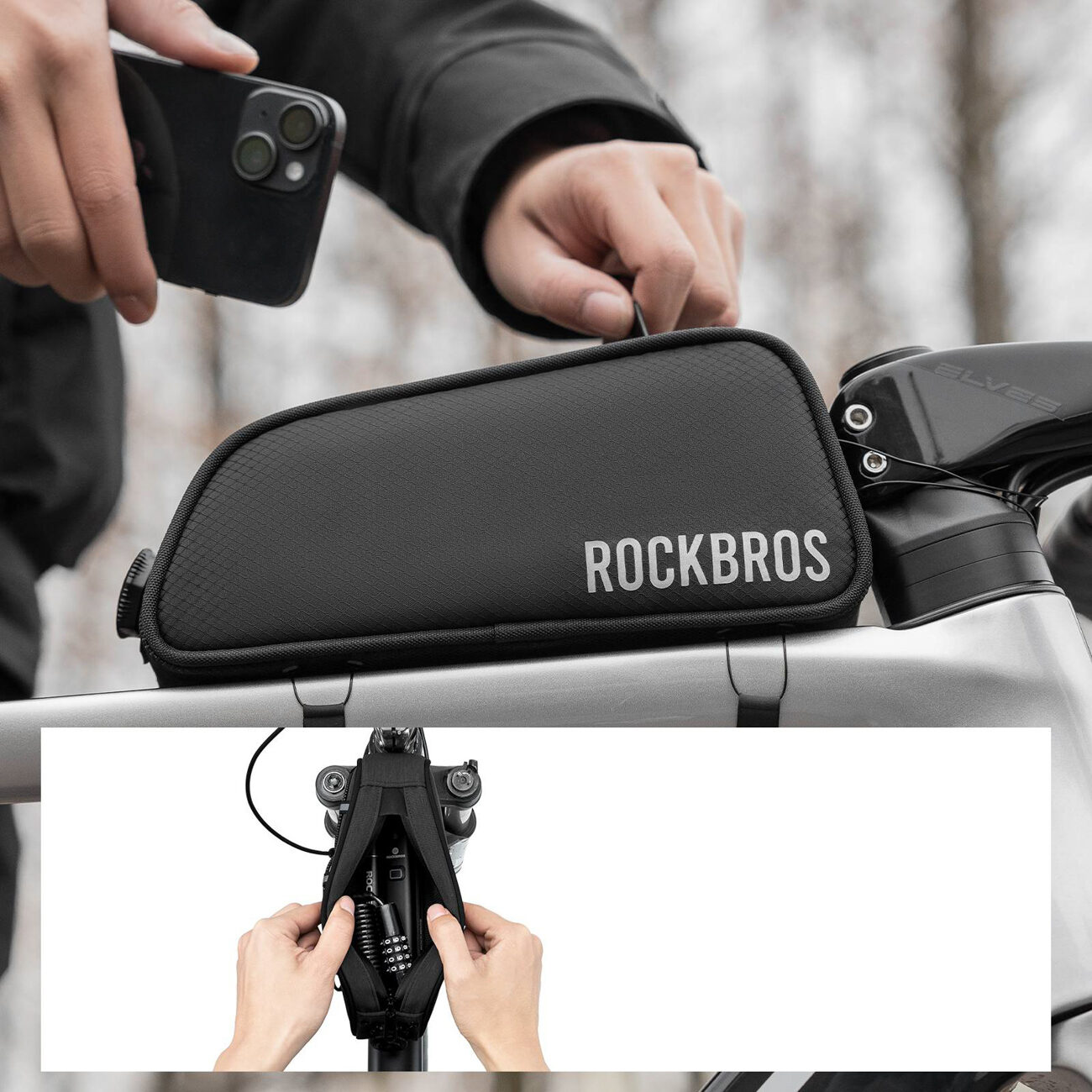 Rockbros TL004 ROAD TO SKY 0.7L Waterproof Frame Bike Bag - Black - imagine 5