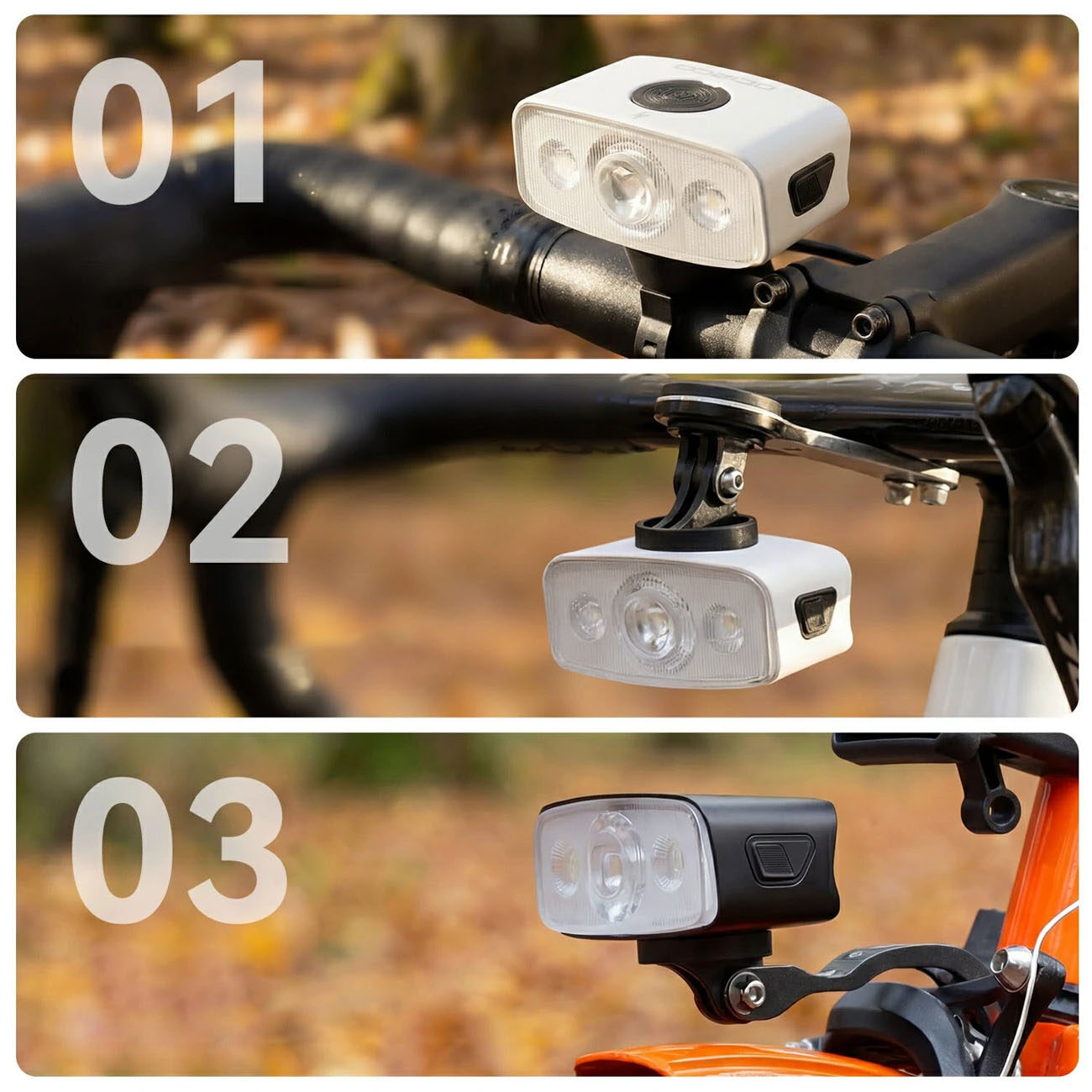 Rockbros QC1200 Front Bike Light 1200lm USB-C - White - imagine 2