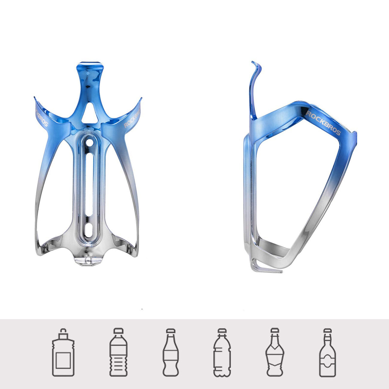 Rockbros RKL02 Aluminum Bottle Cage - Blue and Silver - imagine 2