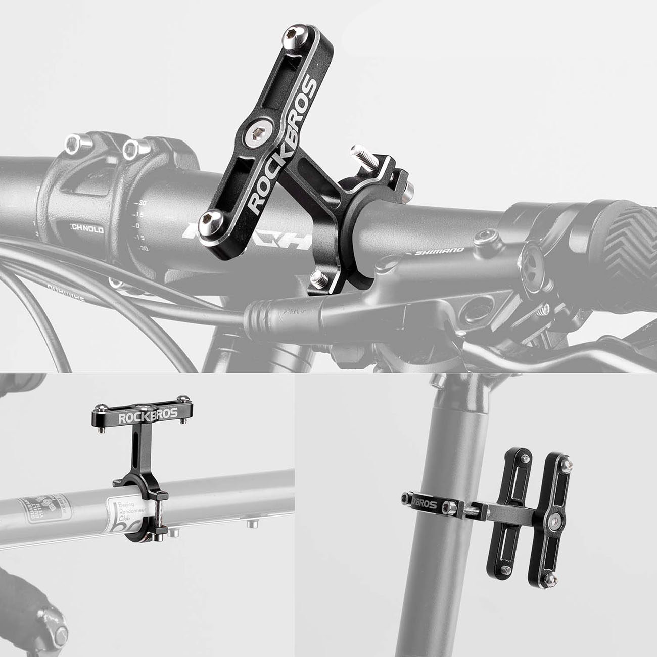Rockbros KS-415 Aluminum Adjustable Bottle Cage Adapter - Black - imagine 2