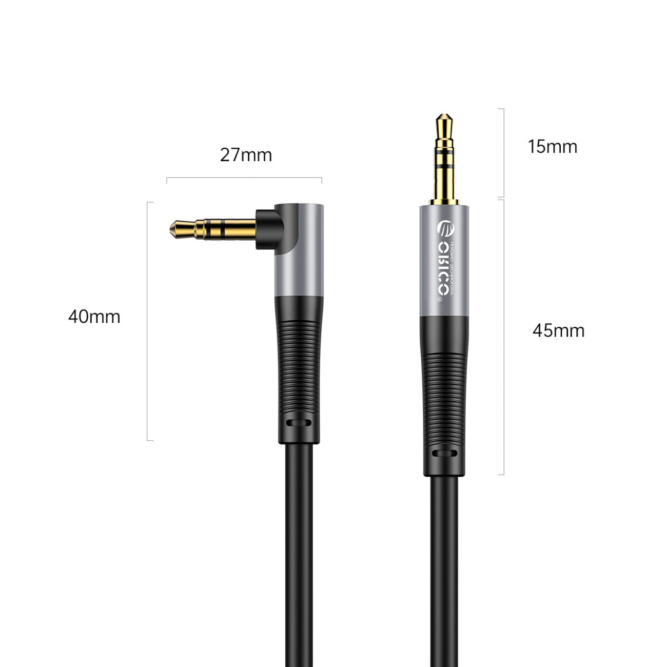 Orico AXW Mini Jack 3.5mm Male to Male Angled Audio Cable 1m - Black - imagine 2