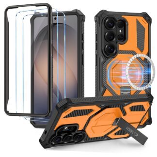 Tech-Protect MagBlast MagSafe Case + Tempered Glass 2-Pack for Samsung Galaxy S26 Ultra - Black and Orange