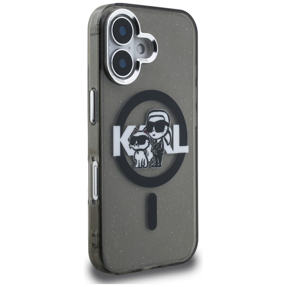 Karl Lagerfeld IML Glitter Karl & Choupette Sketch Logo MagSafe Case for iPhone 16 - Black - imagine 4