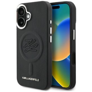 Karl Lagerfeld Initial & Metal Logo MagSafe Case for iPhone 16 - Black