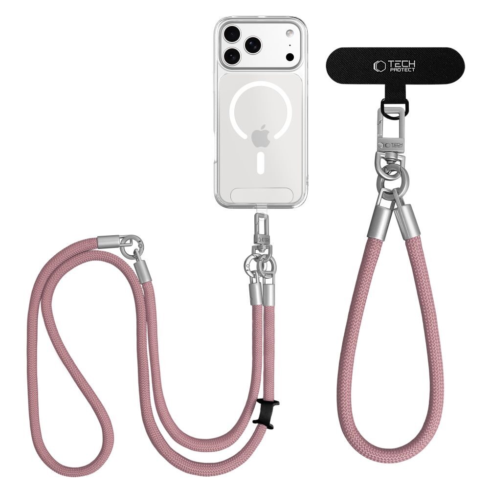 Tech-Protect C10S Crossbody Phone Lanyard (114 cm) + Wrist Strap (31 cm) - Pink Titanium - imagine 4