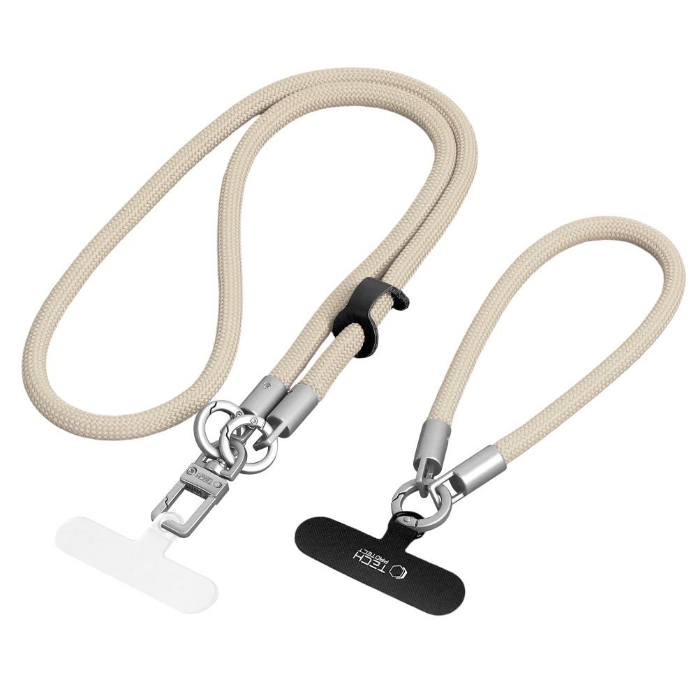 Tech-Protect C10S Crossbody Phone Lanyard (114 cm) + Wrist Strap (31 cm) - Beige Titanium
