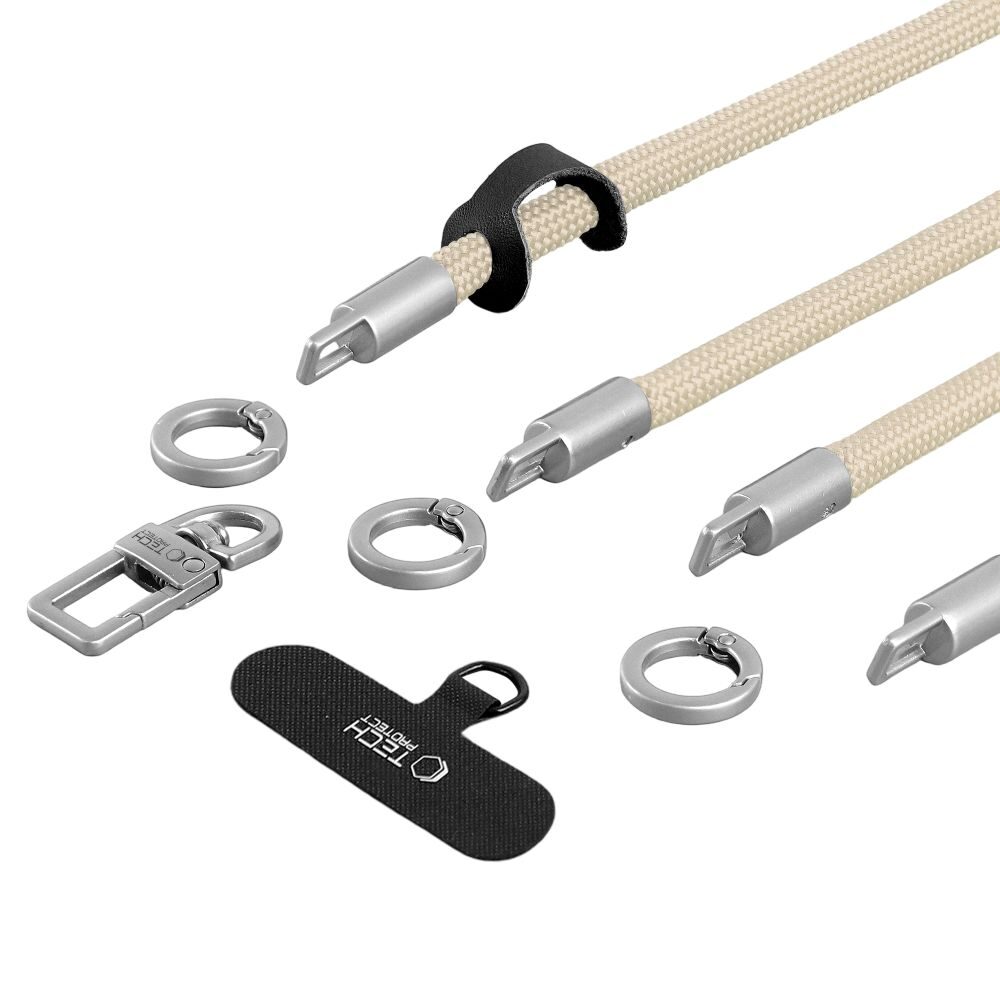 Tech-Protect C10S Crossbody Phone Lanyard (114 cm) + Wrist Strap (31 cm) - Beige Titanium - imagine 3