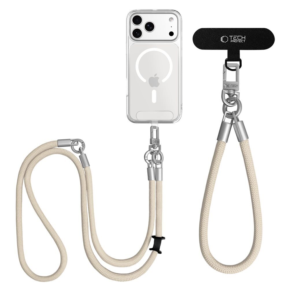 Tech-Protect C10S Crossbody Phone Lanyard (114 cm) + Wrist Strap (31 cm) - Beige Titanium - imagine 5