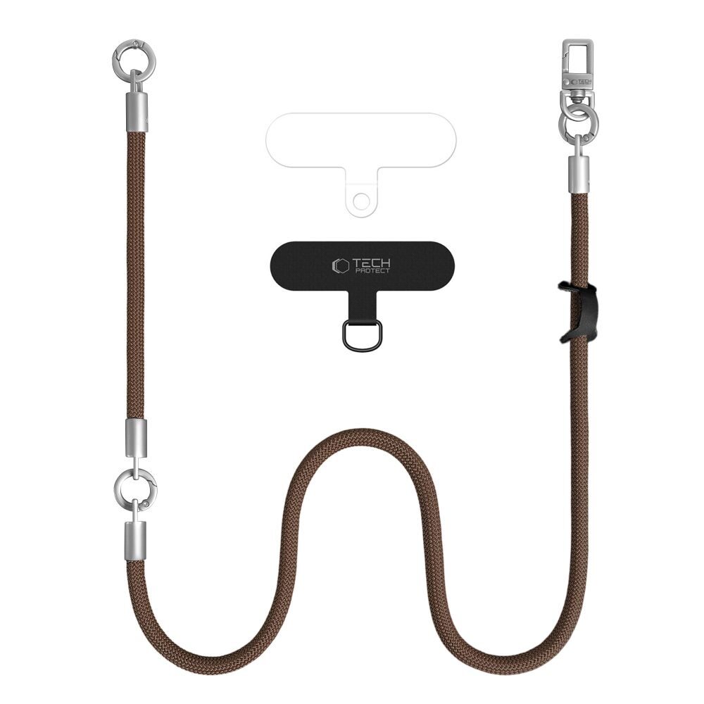Tech-Protect C10S Crossbody phone lanyard (114 cm) + wrist strap (31 cm) - brown-titanium - imagine 2