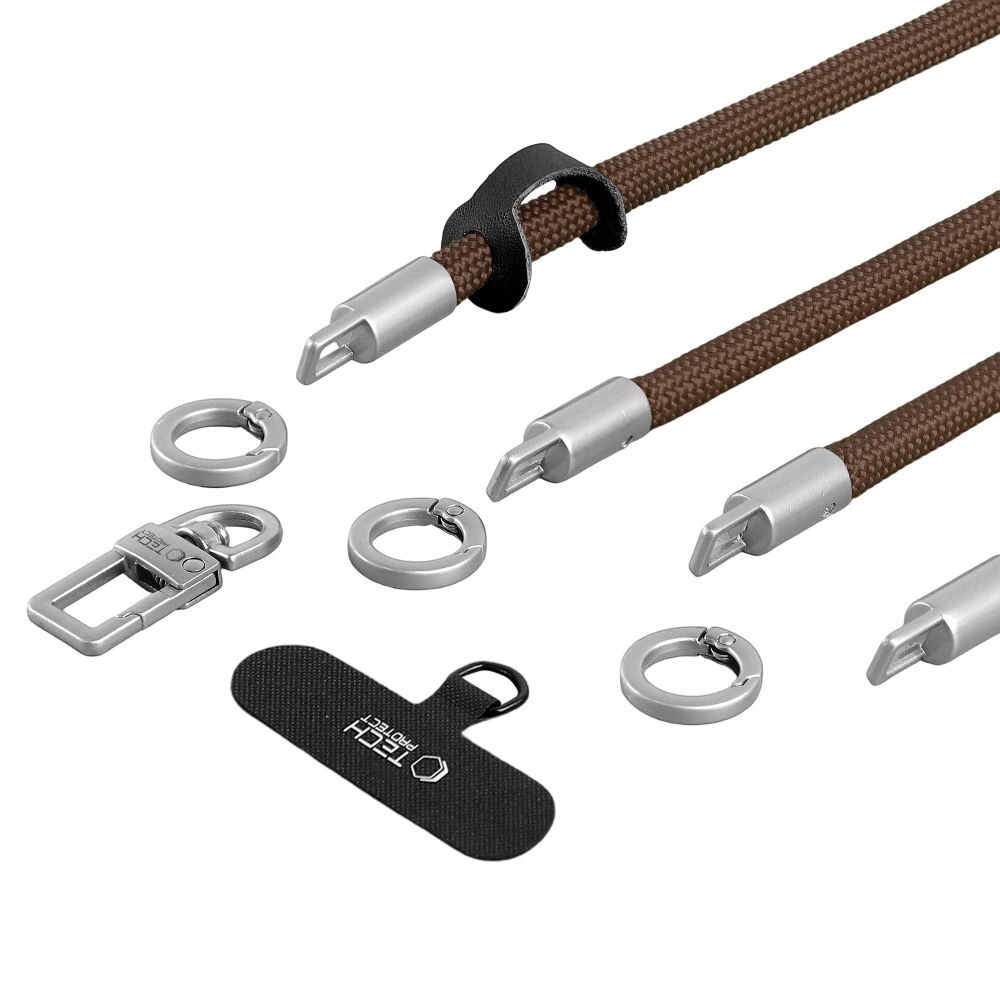 Tech-Protect C10S Crossbody phone lanyard (114 cm) + wrist strap (31 cm) - brown-titanium - imagine 3