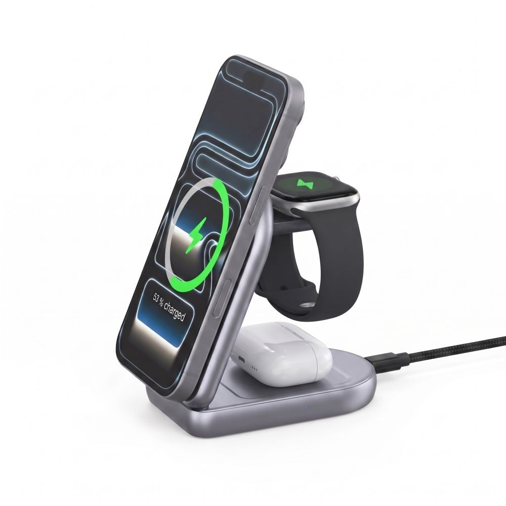 Tech-Protect A53 3in1 MagSafe 25W QI2.2 Wireless Charger - Dark Gray - imagine 5