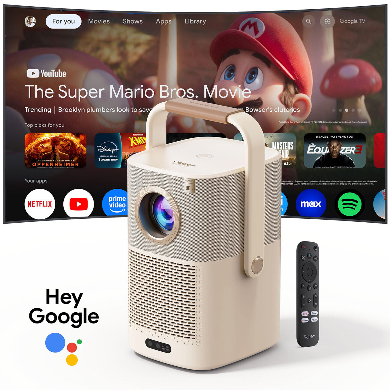 Yaber T2 Plus GTV 1080p 450 ANSI Google TV JBL Dolby Audio Multimedia Projector with Battery - Beige - imagine 5