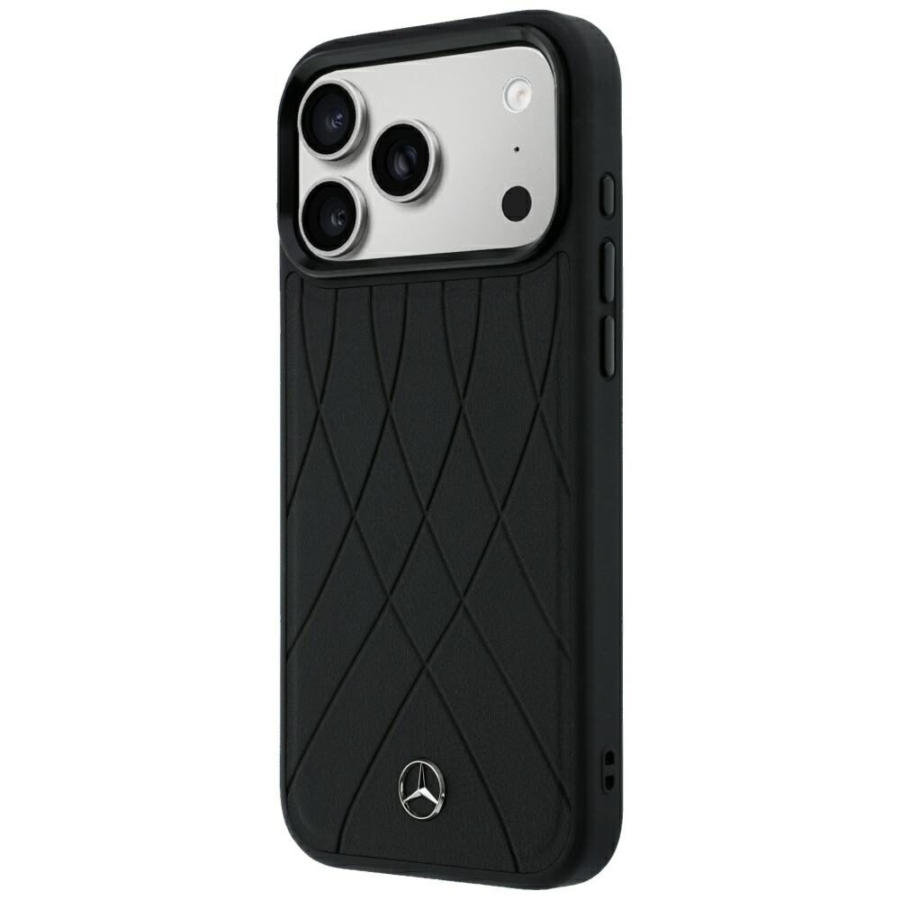 Mercedes Leather Crossed Lines MagSafe Case for iPhone 17 Pro Max / 18 Pro Max - Black - imagine 2