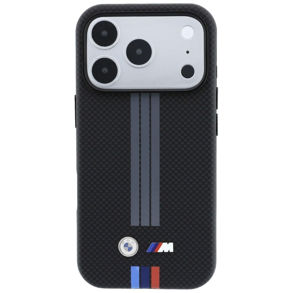 BMW M Quadrille Kevlar Anthracite & Tricolor Print Lines MagSafe Case for iPhone 17 Pro / 18 Pro - Black - imagine 3