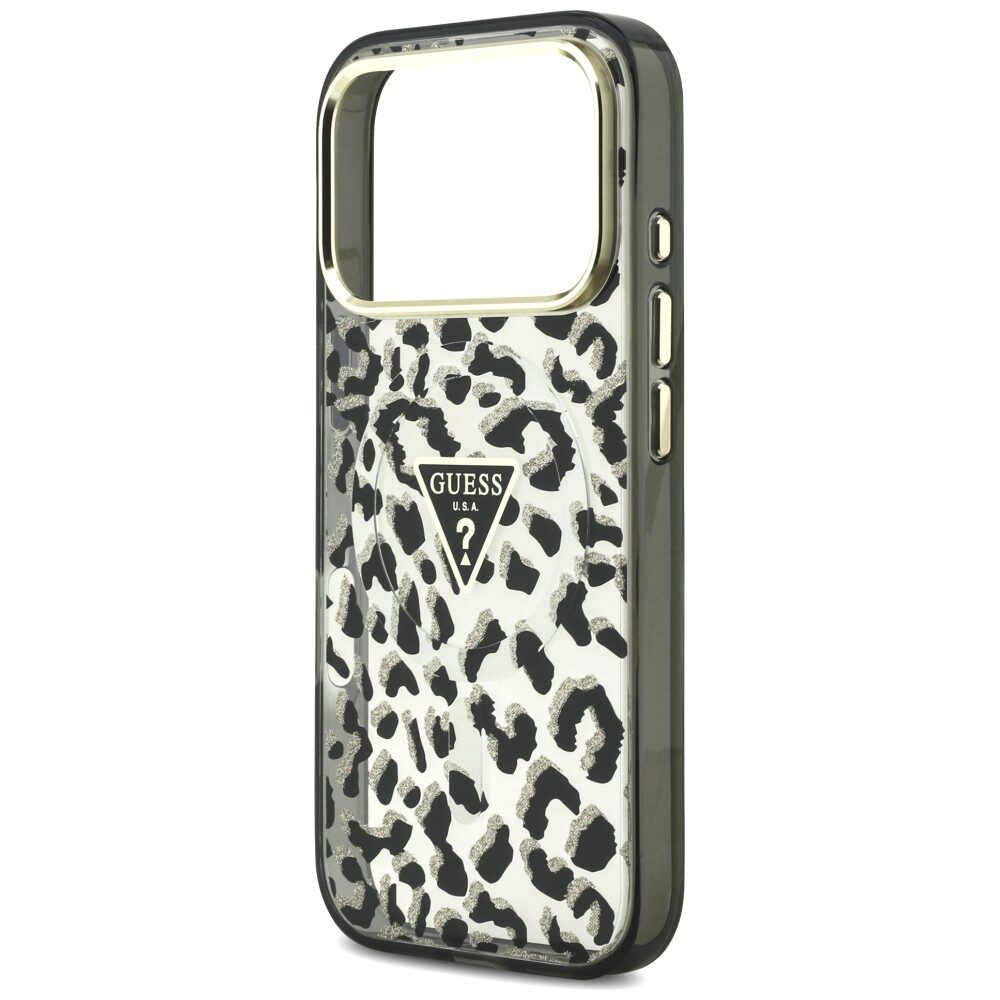 Guess IML Leopard Glitter Triangle Logo MagSafe Case for iPhone 17 Pro / 18 Pro - Black - imagine 6