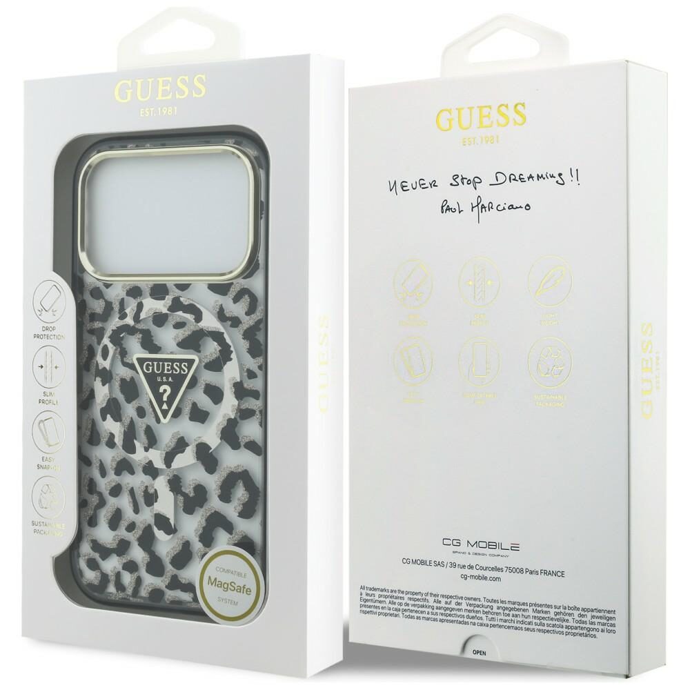 Guess IML Leopard Glitter Triangle Logo MagSafe Case for iPhone 17 Pro / 18 Pro - Black - imagine 8
