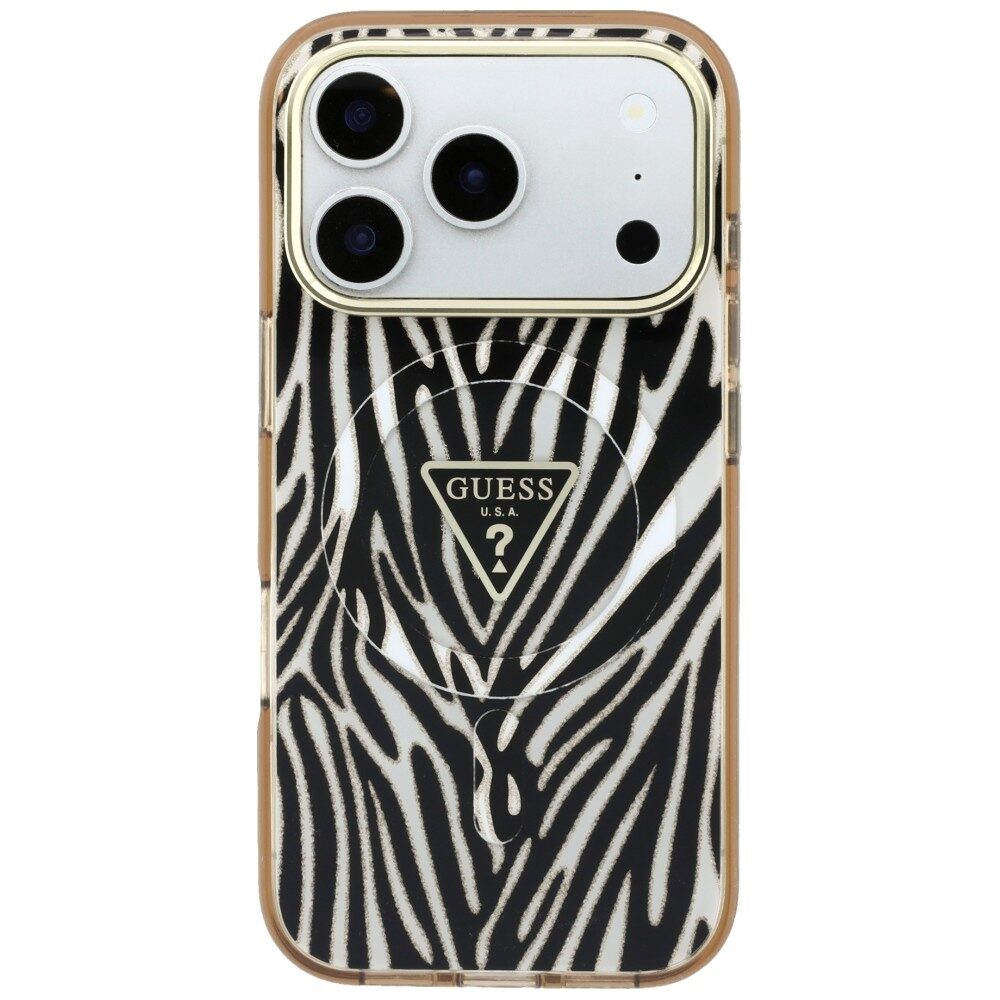 Guess IML Zebra Glitter Triangle Logo MagSafe Case for iPhone 17 Pro Max / 18 Pro Max - Gold - imagine 3
