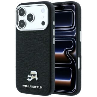 Karl Lagerfeld Grained Heads Metal MagSafe Case for iPhone 17 Pro / 18 Pro - Black