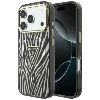 Guess IML Zebra Glitter Triangle Logo MagSafe Case for iPhone 18 Pro / 17 Pro - Silver