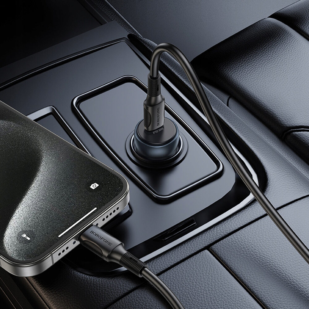 R06 Borofone - Car Charger Fresh (BZ32) - Type-C, Fast Charge, Single Port, 30W (PD/QC/FCP/AFC), for 12-24V - Metal Gray - imagine 4