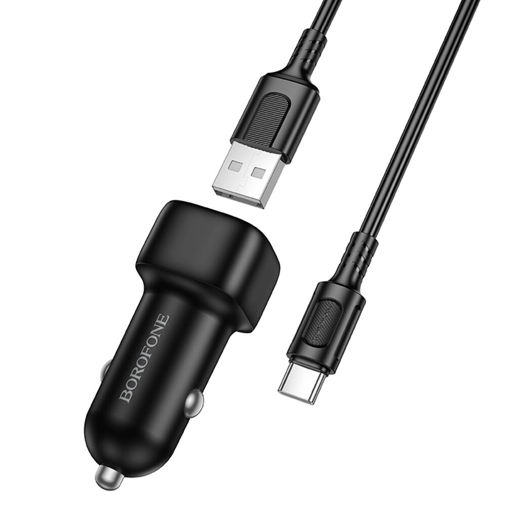 R06 Borofone - Car Charger Cloud (BZ34) - USB-A/C Cable Included, Single Port USB-A, 18W (QC/FCP/AFC), ABS, for DC 12-24V - Black - imagine 2